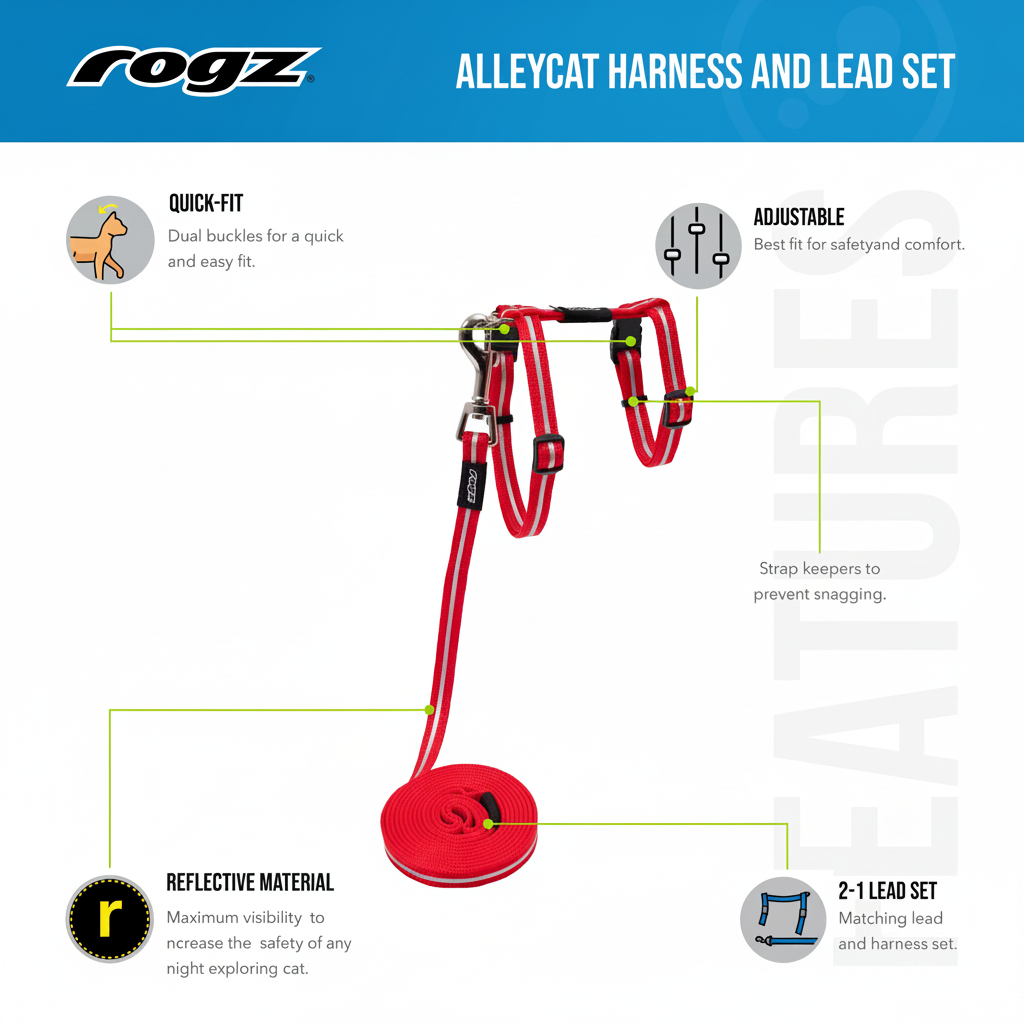 Rogz AlleyCat Harness and Lead Set features image